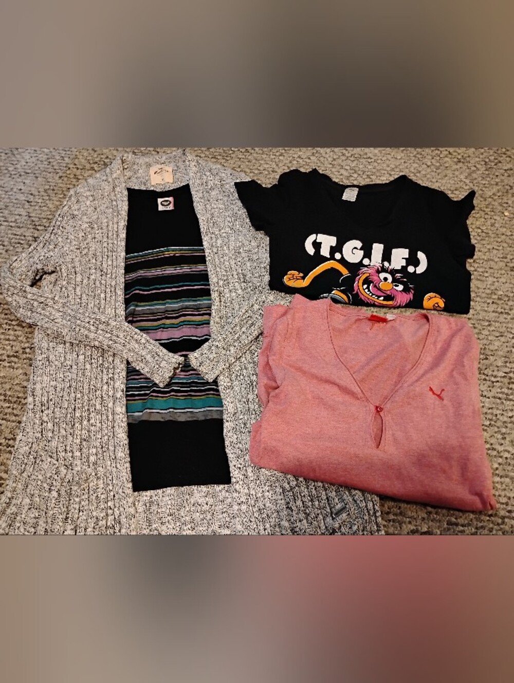Gray Hollister Chunky Cardigan+3 Tops (Including Long Sleeve Puma Tee)